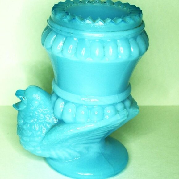 Degenhart Glass Vintage Toothpick Holder Bird Decor Blue Kitchen Dining Decor - Picture 6 of 7